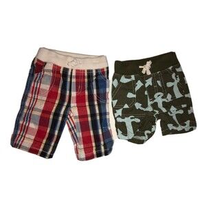 Baby Boden Boys 0-3 Months Plaid Pants Anchor Short Drawstring Lot of 2
